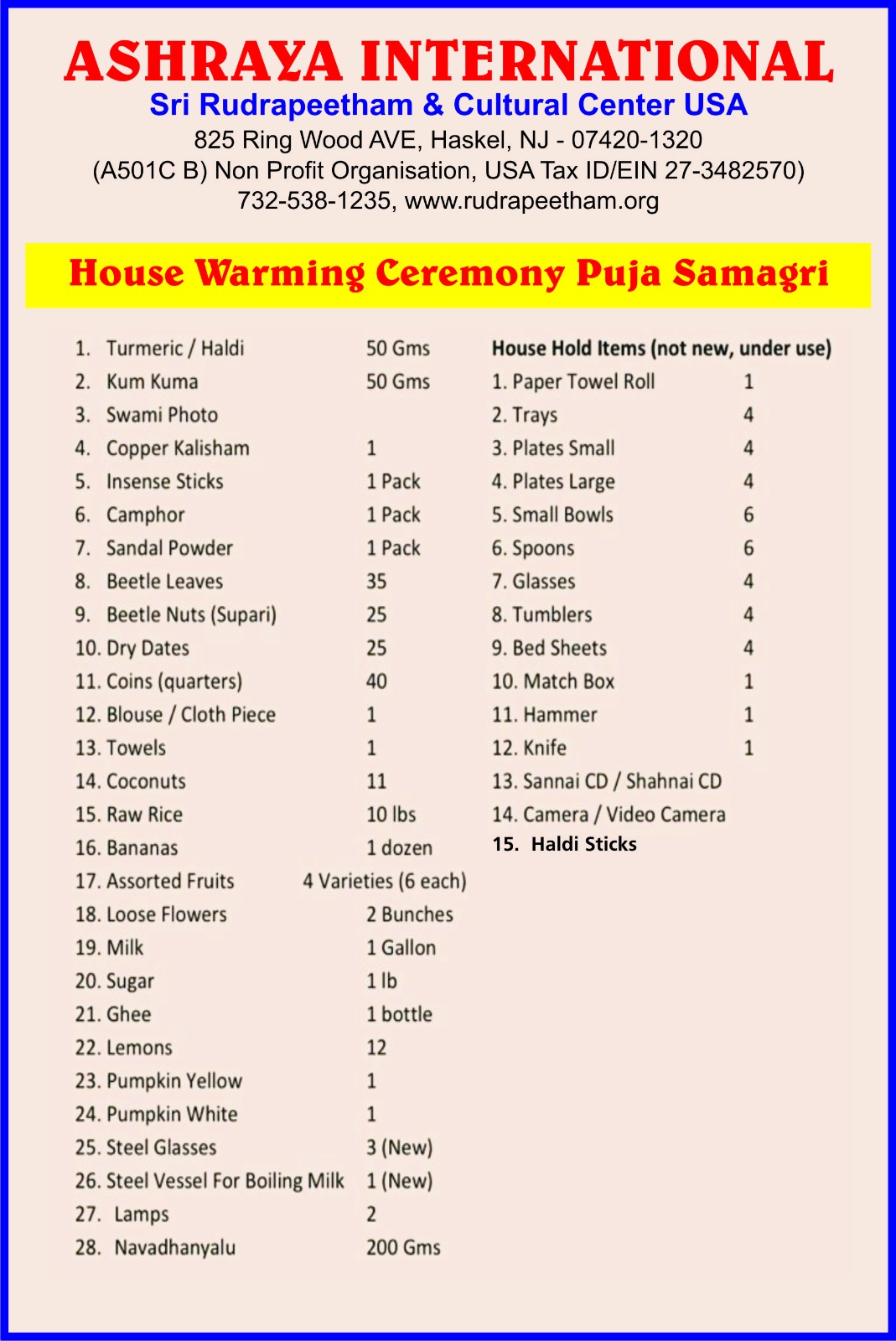 rudrapeetham puja samagri